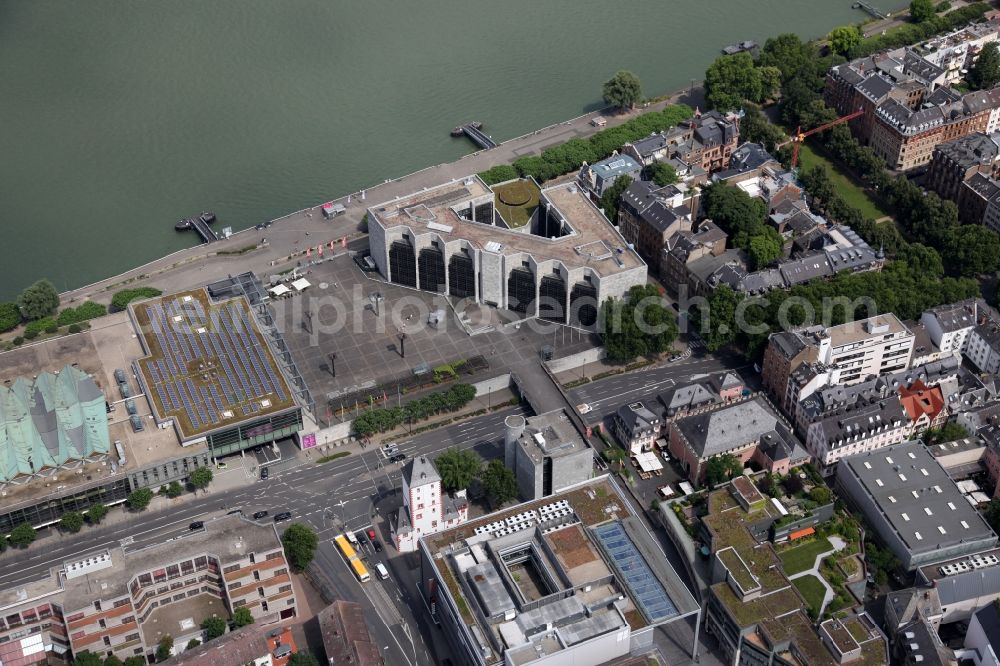 Mainz from above - Building of the City Hall on the River Rhine in Mainz in Rhineland-Palatinate