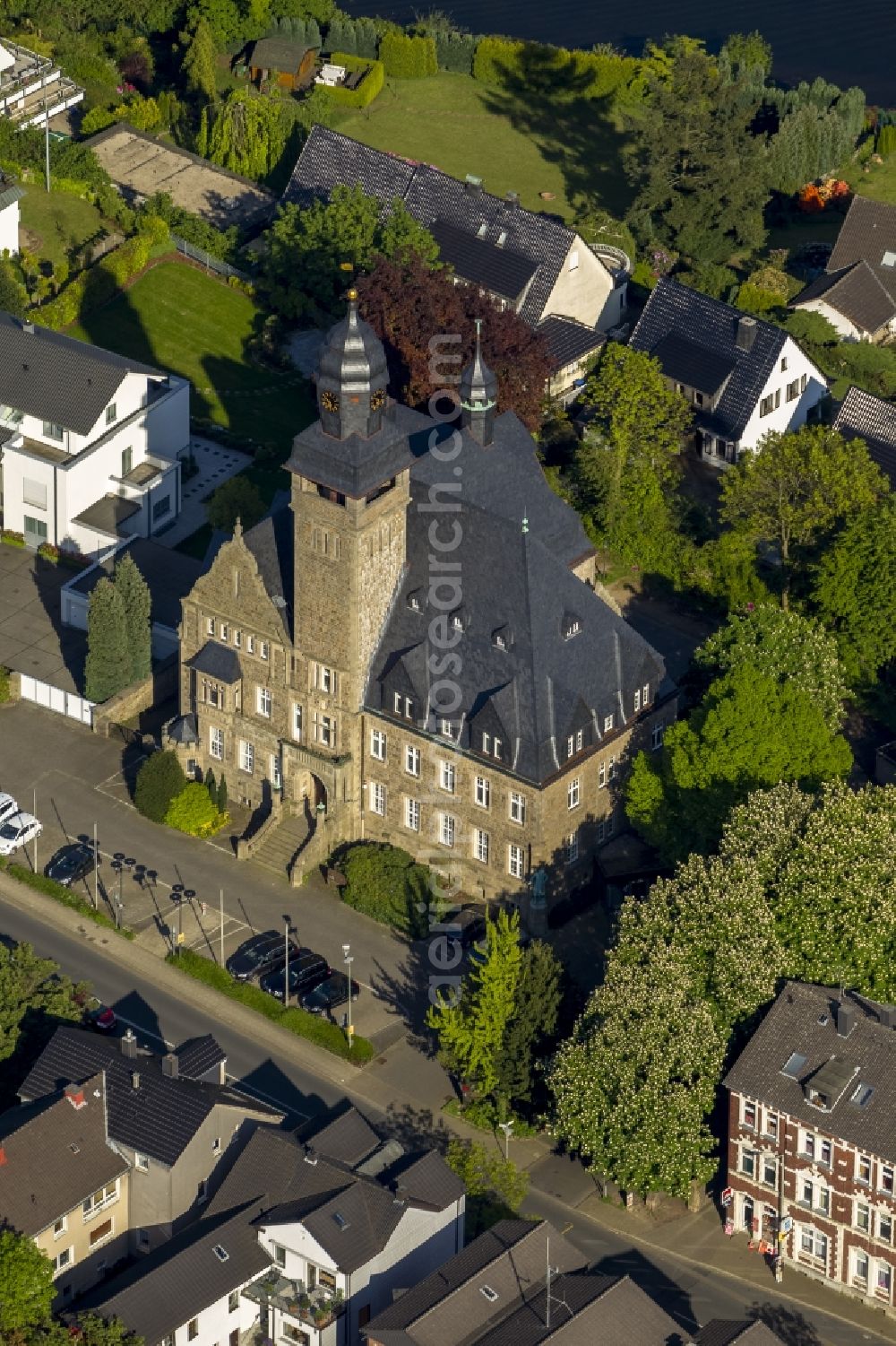 Wetter from the bird's eye view: Building of the City Hall on Seeplatz in Wetterr in the Ruhr area in North Rhine-Westphalia