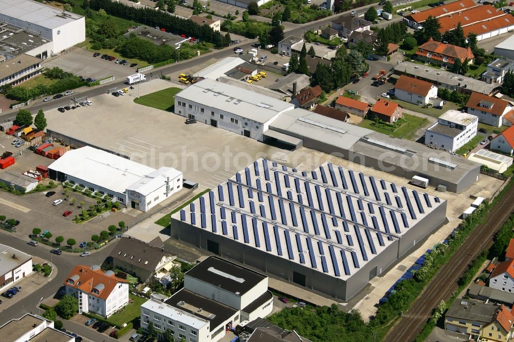 Heldenbergen from above - Building and grounds of the company Reifen Center Wolf GmbH & Co. KG in Heldenbergen in the state Hesse, Germany