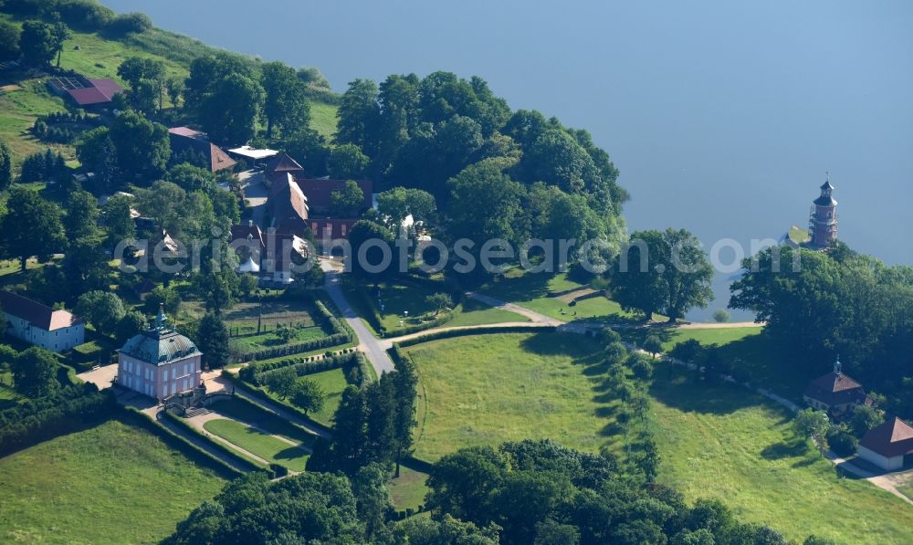 Moritzburg from above - Building of the restaurant Ausspanne on Leuchtturm in Moritzburg in the state Saxony, Germany