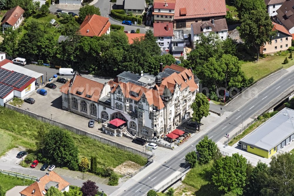 Aerial image Hildburghausen - Building of the restaurant Burghof in Hildburghausen in the state Thuringia, Germany