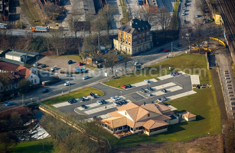 Aerial image Witten - Building of restaurant Cafe del Sol at Ruhrdeich in Witten in North Rhine-Westphalia