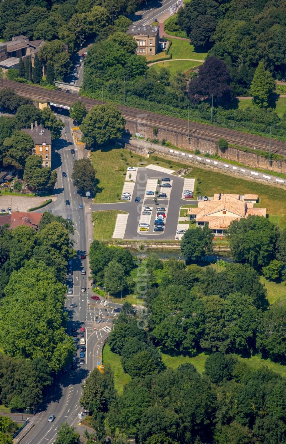 Witten from above - Building of restaurant Cafe del Sol on Ruhrstrasse in Witten in North Rhine-Westphalia