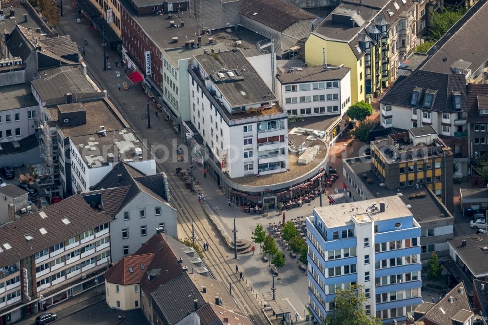 Witten from the bird's eye view: Building of the restaurant Cafe Extrablatt Witten on Bahnhofstrasse in Witten in the state North Rhine-Westphalia, Germany