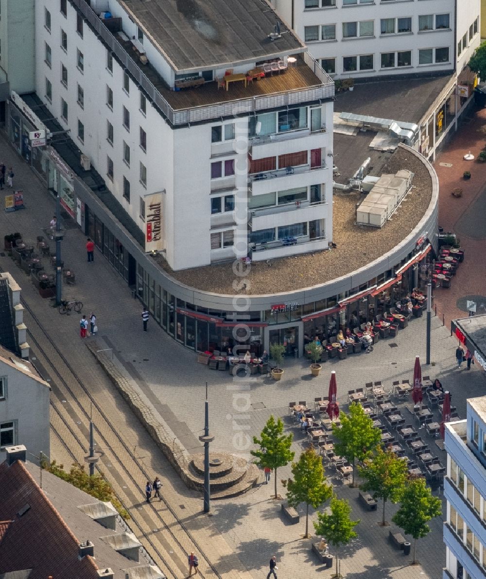 Aerial image Witten - Building of the restaurant Cafe Extrablatt Witten on Bahnhofstrasse in Witten in the state North Rhine-Westphalia, Germany