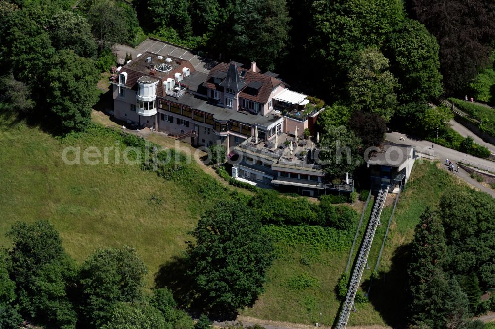 Freiburg im Breisgau from the bird's eye view: Building of the restaurant Dattler Schlossbergrestaurant in Freiburg im Breisgau in the state Baden-Wuerttemberg, Germany