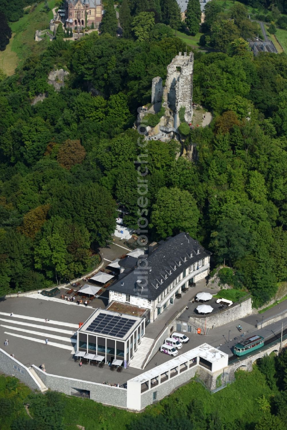 Königswinter from the bird's eye view: Building of the restaurant Drachenfels. Restaurant & Eventlocation in Koenigswinter in the state North Rhine-Westphalia, Germany