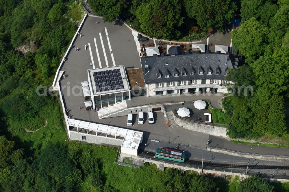 Königswinter from above - Building of the restaurant Drachenfels. Restaurant & Eventlocation in Koenigswinter in the state North Rhine-Westphalia, Germany