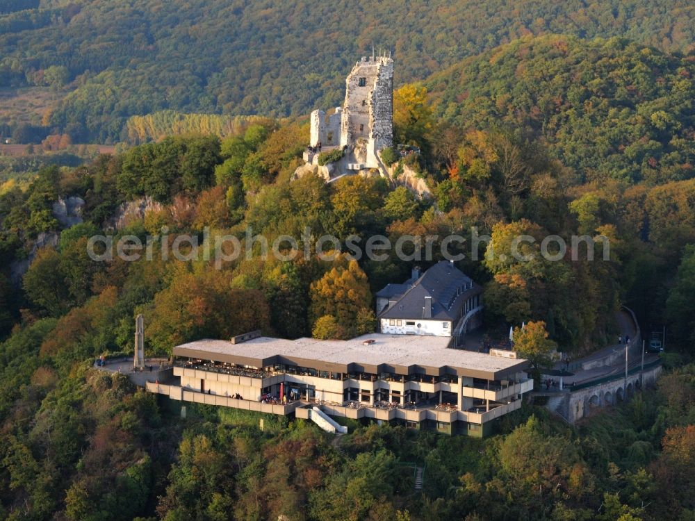 Königswinter from above - Building of the restaurant Drachenfels. Restaurant & Eventlocation in Koenigswinter in the state North Rhine-Westphalia, Germany