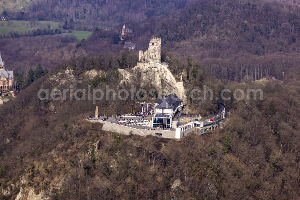 Königswinter from the bird's eye view: Building of the restaurant Drachenfels. Restaurant & Eventlocation in Koenigswinter in the state North Rhine-Westphalia, Germany