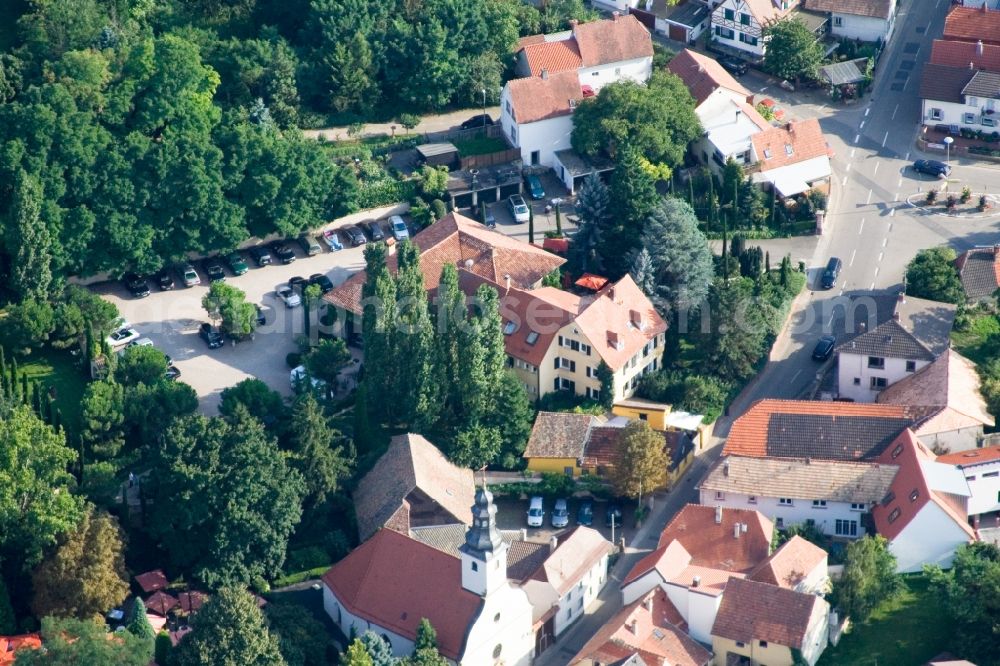 Aerial image Großkarlbach - Building of the restaurant Gebr. Meurer in Grosskarlbach in the state Rhineland-Palatinate