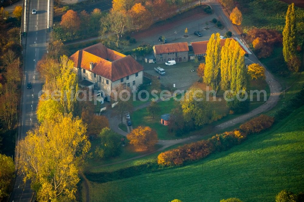 Herbede from above - Building of the restaurant House Herbede in Herbede in the state of North Rhine-Westphalia. The restaurant is located in the historic building on Wittener Strasse