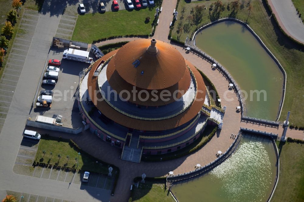 Hohen Neuendorf from above - Building of the restaurant Himmelspagode Himmelspagode an der Oranienburger Strasse in Hohen Neuendorf in the state Brandenburg