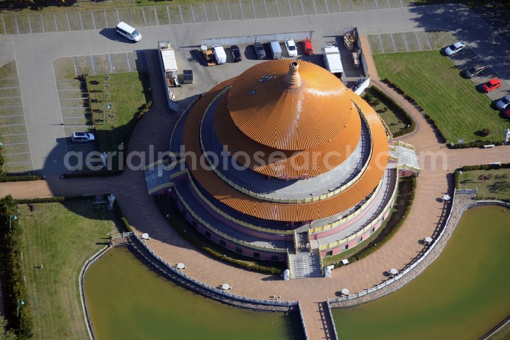 Hohen Neuendorf from above - Building of the restaurant Himmelspagode Himmelspagode an der Oranienburger Strasse in Hohen Neuendorf in the state Brandenburg