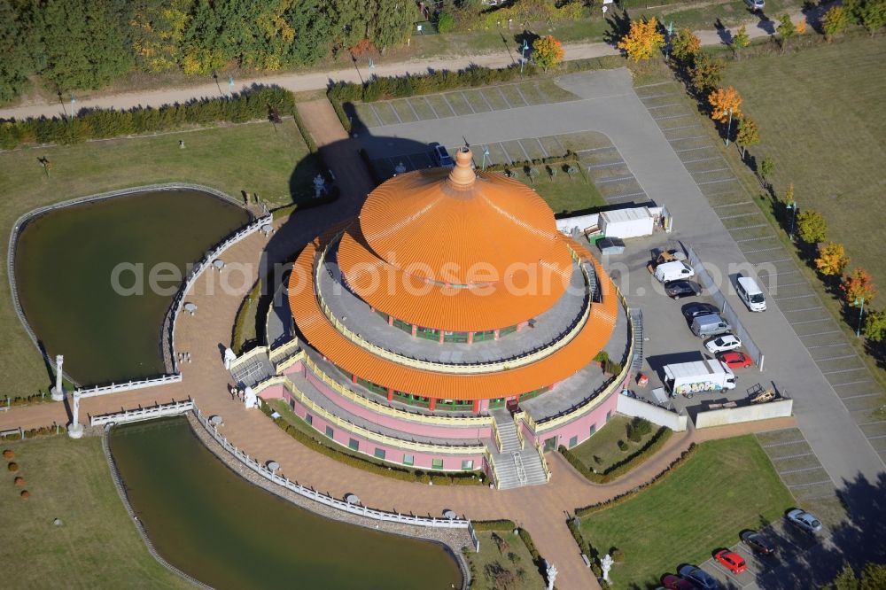 Hohen Neuendorf from above - Building of the restaurant Himmelspagode Himmelspagode an der Oranienburger Strasse in Hohen Neuendorf in the state Brandenburg