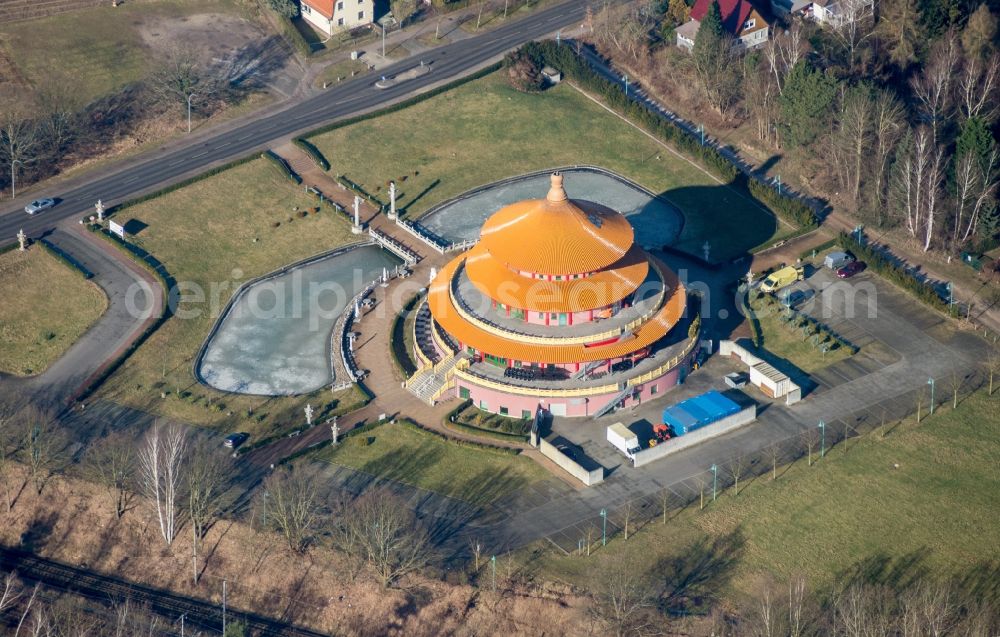 Hohen Neuendorf from the bird's eye view: Building of the restaurant Himmelspagode in Hohen Neuendorf in the state Brandenburg, Germany