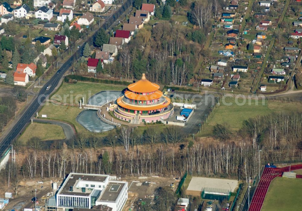Aerial image Hohen Neuendorf - Building of the restaurant Himmelspagode in Hohen Neuendorf in the state Brandenburg, Germany