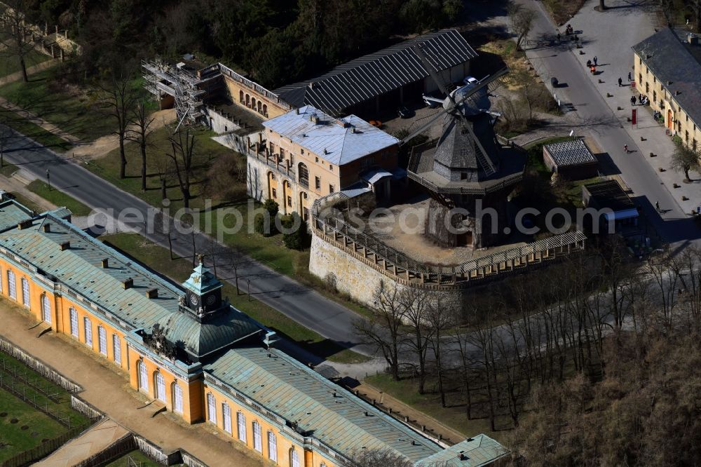 Aerial image Potsdam - Building of the restaurant Historische Muehle von Sanssouci on Maulbeerallee in the district Westliche Vorstadt in Potsdam in the state Brandenburg