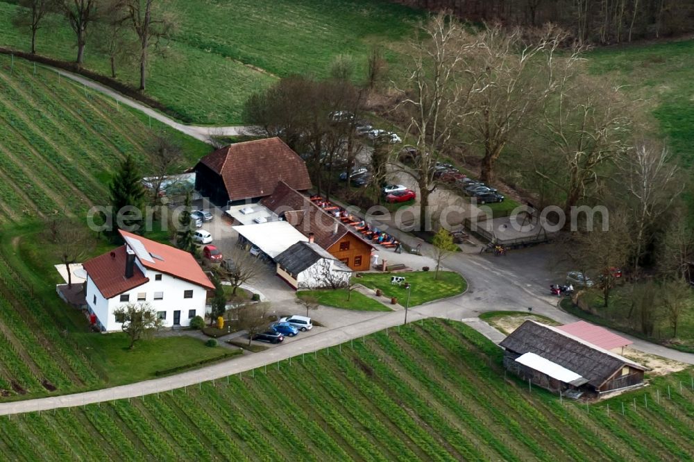 Ettenheim from above - Building of the restaurant Hummel Ettenheimweiler in Ettenheim in the state Baden-Wuerttemberg, Germany