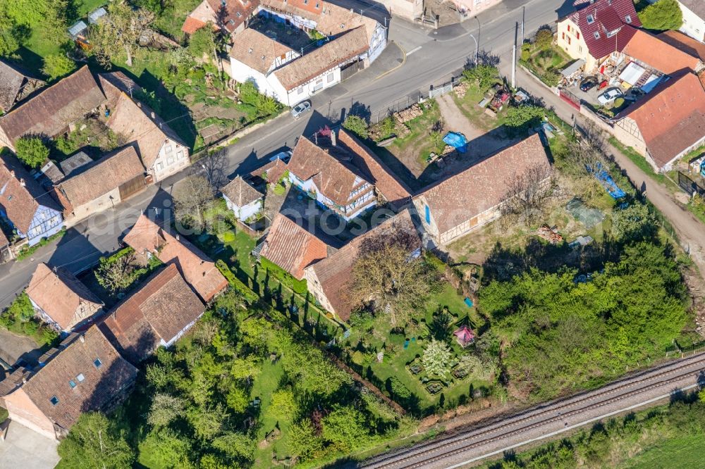 Aerial image Uttenhoffen - Building of the restaurant Jardins de la Ferme Bleue in Uttenhoffen in Grand Est, France