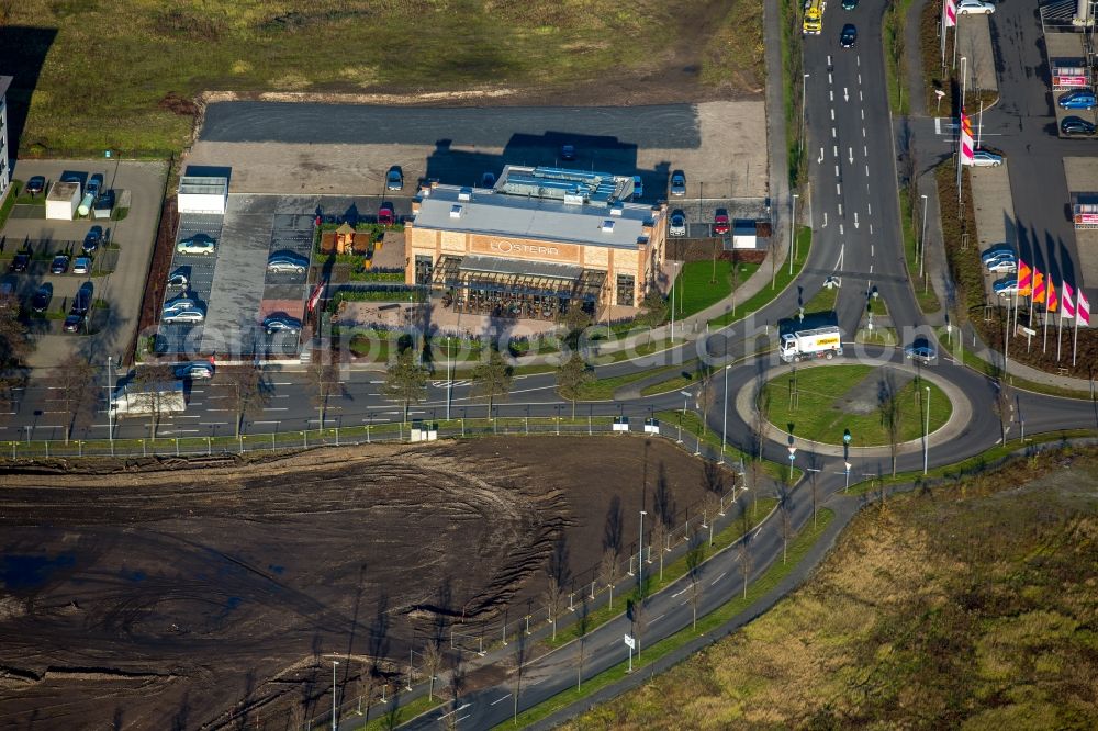 Aerial image Oberhausen - Building of the restaurant L'Osteria on Brammer Ring in Oberhausen in the state of North Rhine-Westphalia