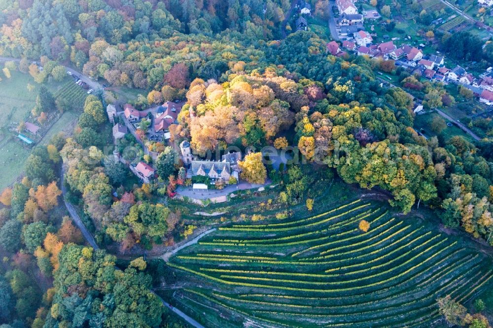 Sankt Martin from the bird's eye view: Building of the restaurant Schloss Kropsburg in Sankt Martin in the state Rhineland-Palatinate, Germany