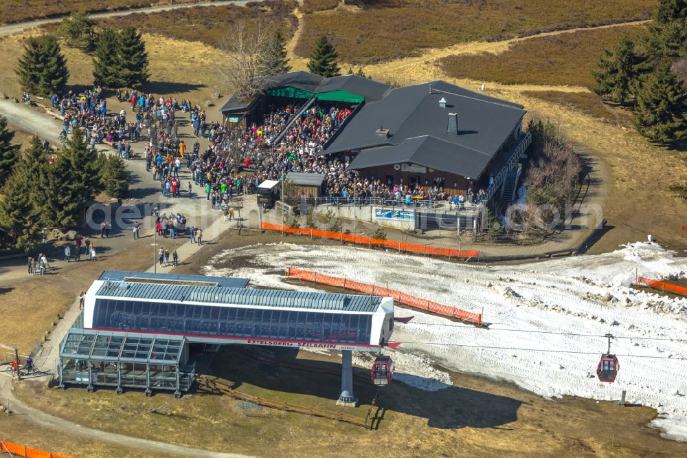 Willingen (Upland) from the bird's eye view: Building of the restaurant Siggis Huette Am Ettelsberg in Willingen (Upland) in the state Hesse, Germany