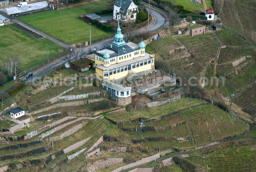 Radebeul from the bird's eye view: Building of the restaurant Spitzhaus in Radebeul in the state Saxony. The Spitzhaus is a former summerhouse in the Saxon town of Radebeul