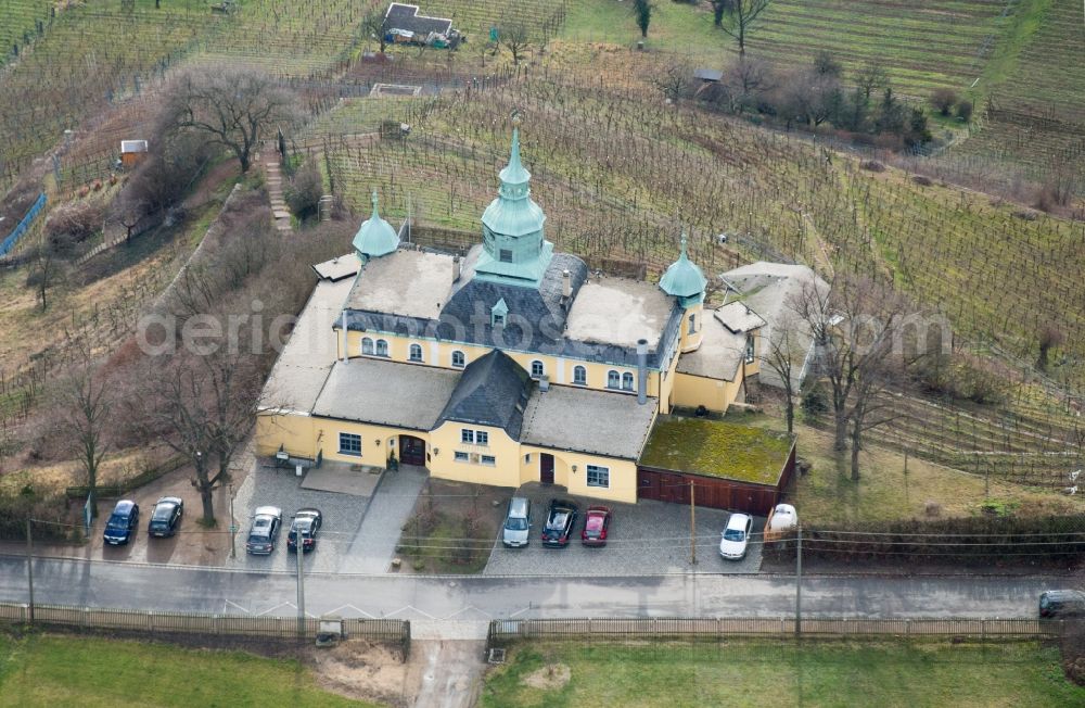 Aerial photograph Radebeul - Building of the restaurant Spitzhaus in Radebeul in the state Saxony. The Spitzhaus is a former summerhouse in the Saxon town of Radebeul