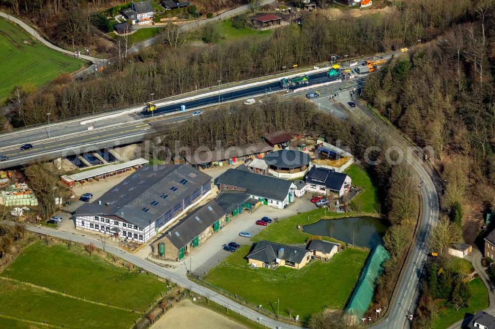 Stiepel from above - Building of the restaurant Wirtshaus Stiepel on Brockhauser Strasse in Stiepel in the state North Rhine-Westphalia, Germany