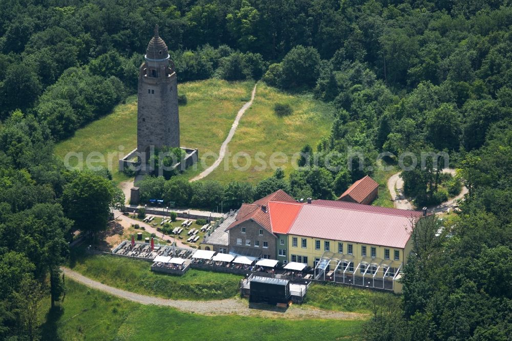 Aerial image Bad Kissingen - Building of the restaurant of Wittelsbacher Turm Braeu GmbH in Bad Kissingen in the state Bavaria, Germany