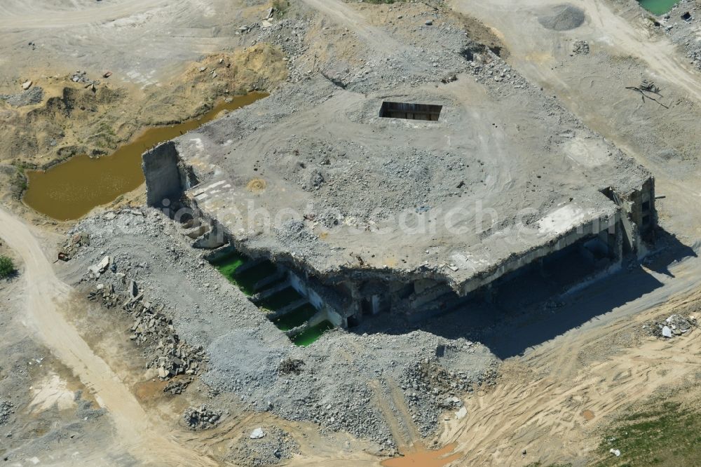 Arneburg from above - Building remains of the ruins of the reactor units and facilities of the NPP - NPP nuclear power plant northeast of Stendal in Arneburg in the state Saxony-Anhalt