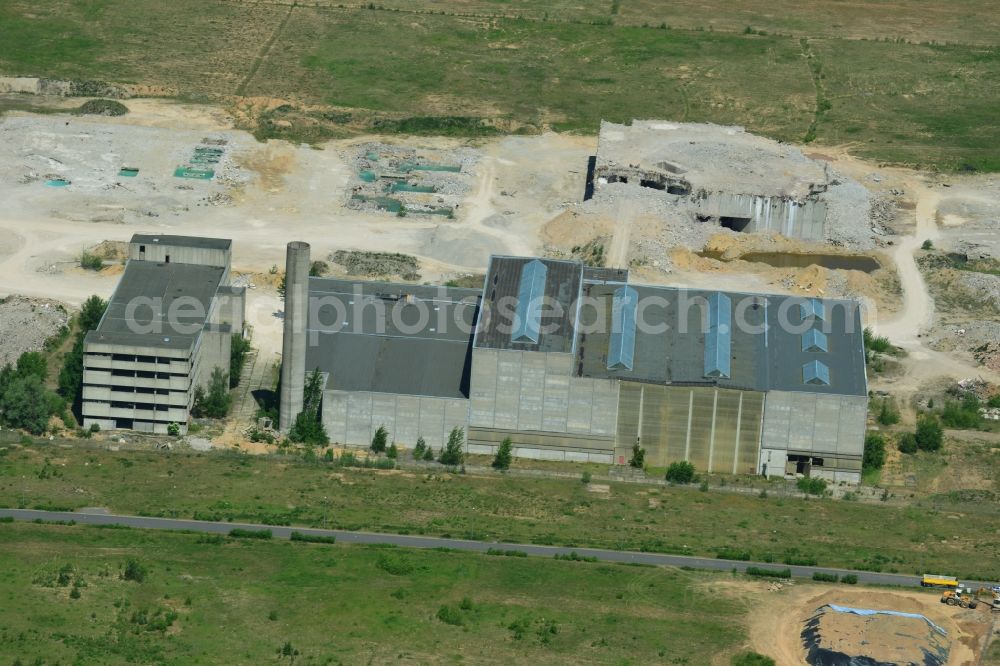 Arneburg from above - Building remains of the ruins of the reactor units and facilities of the NPP - NPP nuclear power plant northeast of Stendal in Arneburg in the state Saxony-Anhalt