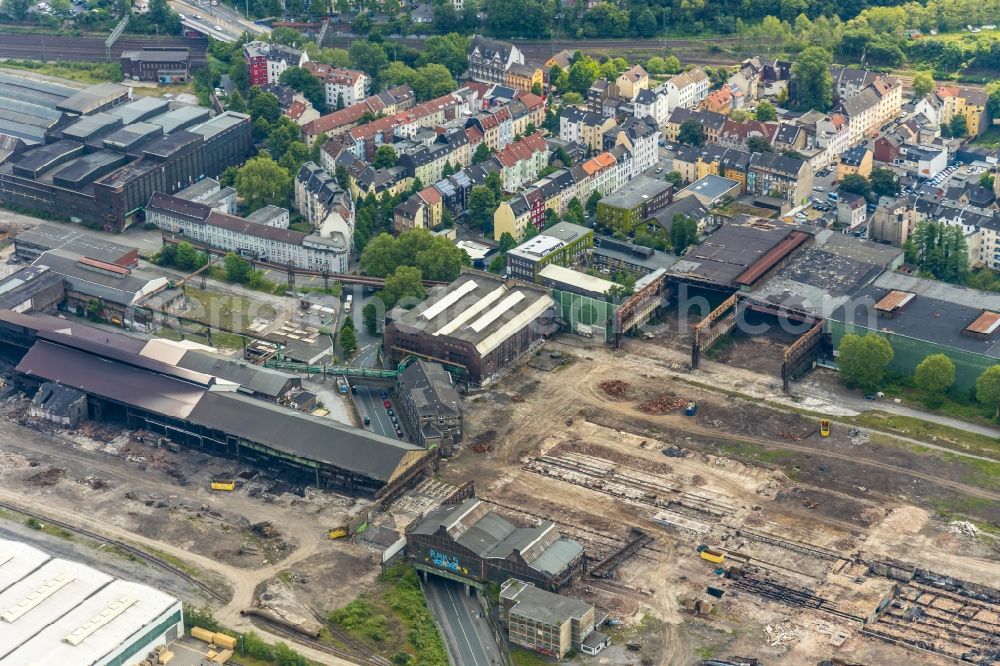 Dortmund from above - Ruin of vacant building on the former Gelaende of Hoesch-Stahl AG in Dortmund in the state North Rhine-Westphalia, Germany