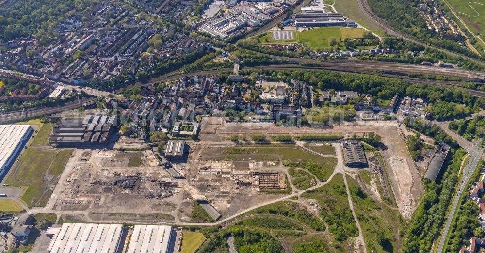 Dortmund from above - Ruin of vacant building on the former Gelaende of Hoesch-Stahl AG in Dortmund in the state North Rhine-Westphalia, Germany