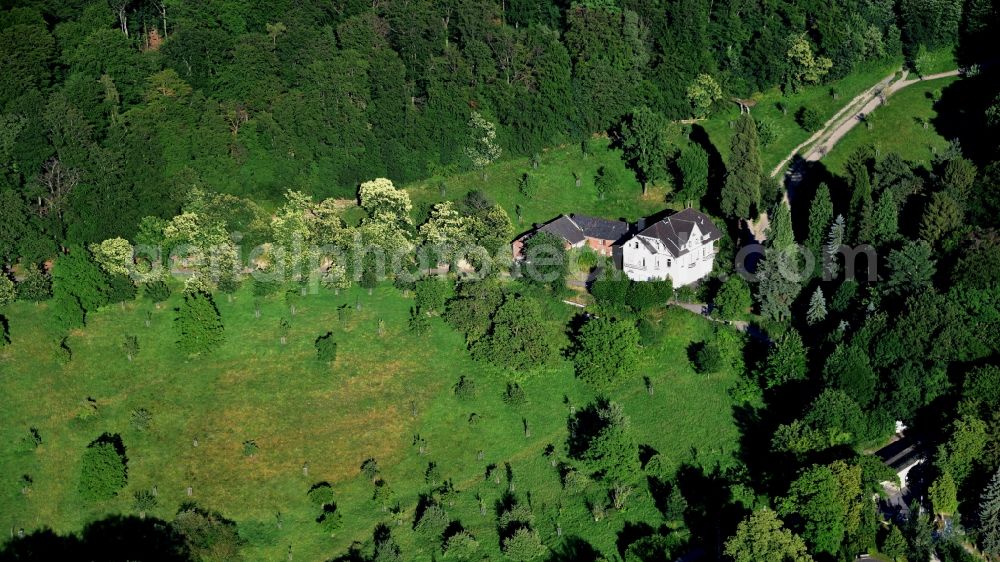 Königswinter from above - Ruin of vacant building Burghof in Koenigswinter in the state North Rhine-Westphalia, Germany