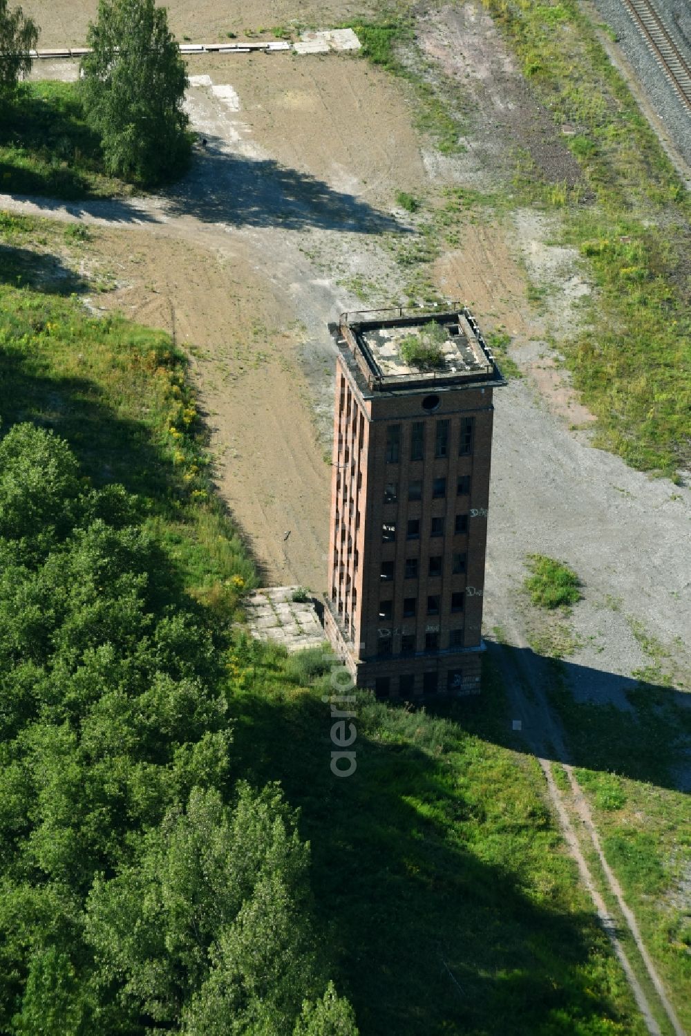 Halberstadt from above - Building ruin of the former building of the former railway works in Halberstadt, Saxony-Anhalt, Germany