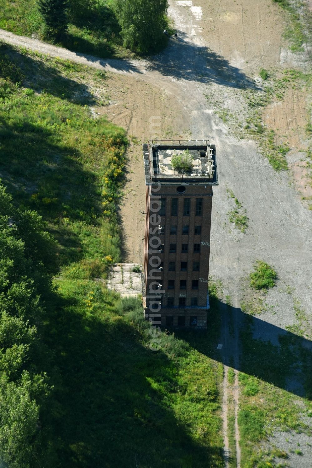 Halberstadt from above - Building ruin of the former building of the former railway works in Halberstadt, Saxony-Anhalt, Germany