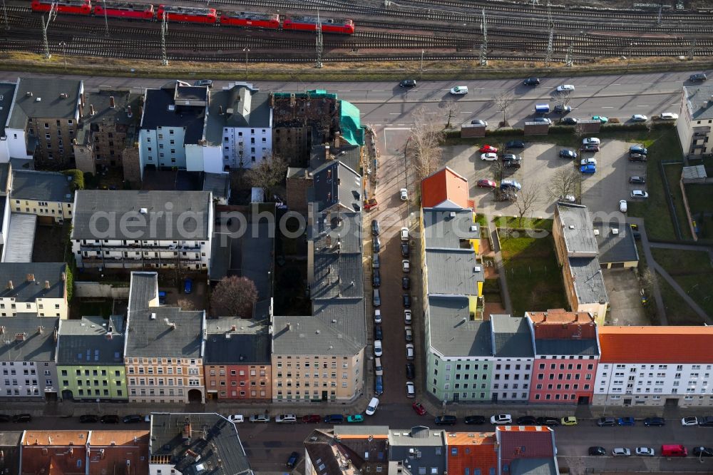 Halle (Saale) from the bird's eye view: Ruin of vacant building Volkmannstrasse corner Dzondistrasse in Halle (Saale) in the state Saxony-Anhalt, Germany