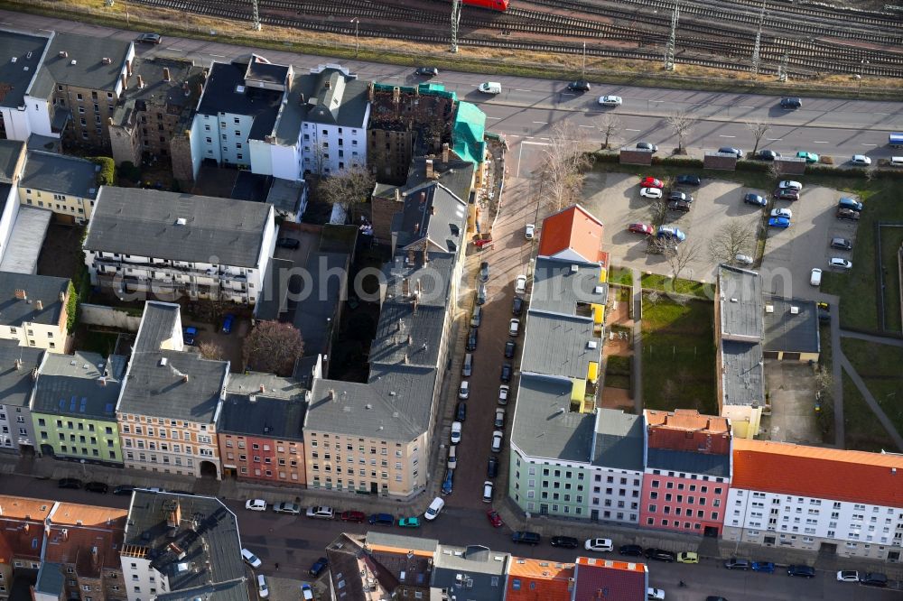 Aerial photograph Halle (Saale) - Ruin of vacant building Volkmannstrasse corner Dzondistrasse in Halle (Saale) in the state Saxony-Anhalt, Germany