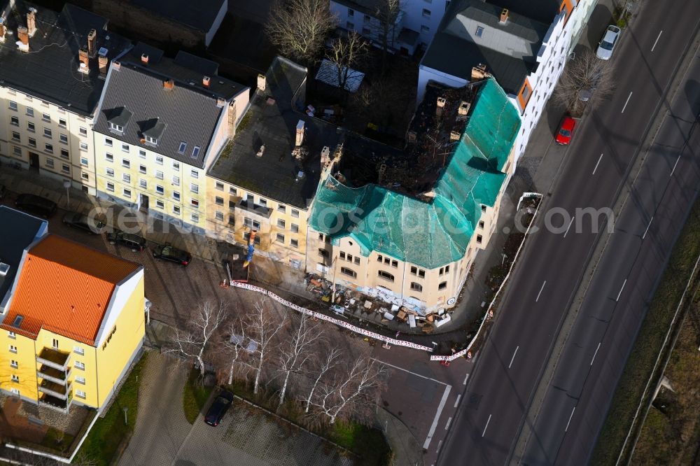 Aerial image Halle (Saale) - Ruin of vacant building Volkmannstrasse corner Dzondistrasse in Halle (Saale) in the state Saxony-Anhalt, Germany