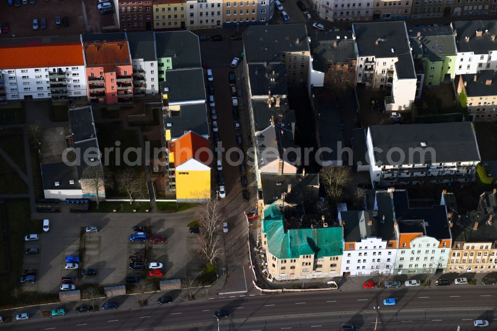 Aerial image Halle (Saale) - Ruin of vacant building Volkmannstrasse corner Dzondistrasse in Halle (Saale) in the state Saxony-Anhalt, Germany