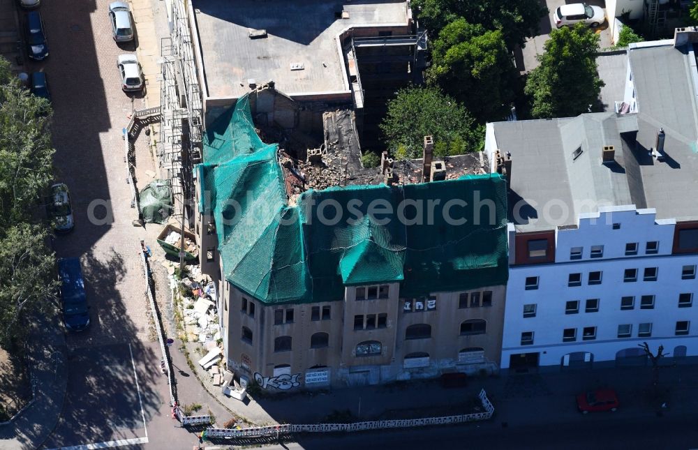 Halle (Saale) from above - Ruin of vacant building Volkmannstrasse corner Dzondistrasse in Halle (Saale) in the state Saxony-Anhalt, Germany