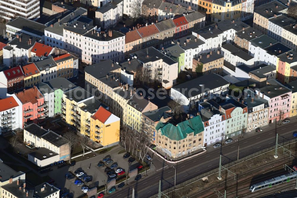 Aerial image Halle (Saale) - Ruin of vacant building Volkmannstrasse corner Dzondistrasse in Halle (Saale) in the state Saxony-Anhalt, Germany