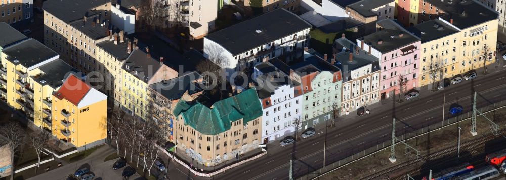 Aerial photograph Halle (Saale) - Ruin of vacant building Volkmannstrasse corner Dzondistrasse in Halle (Saale) in the state Saxony-Anhalt, Germany