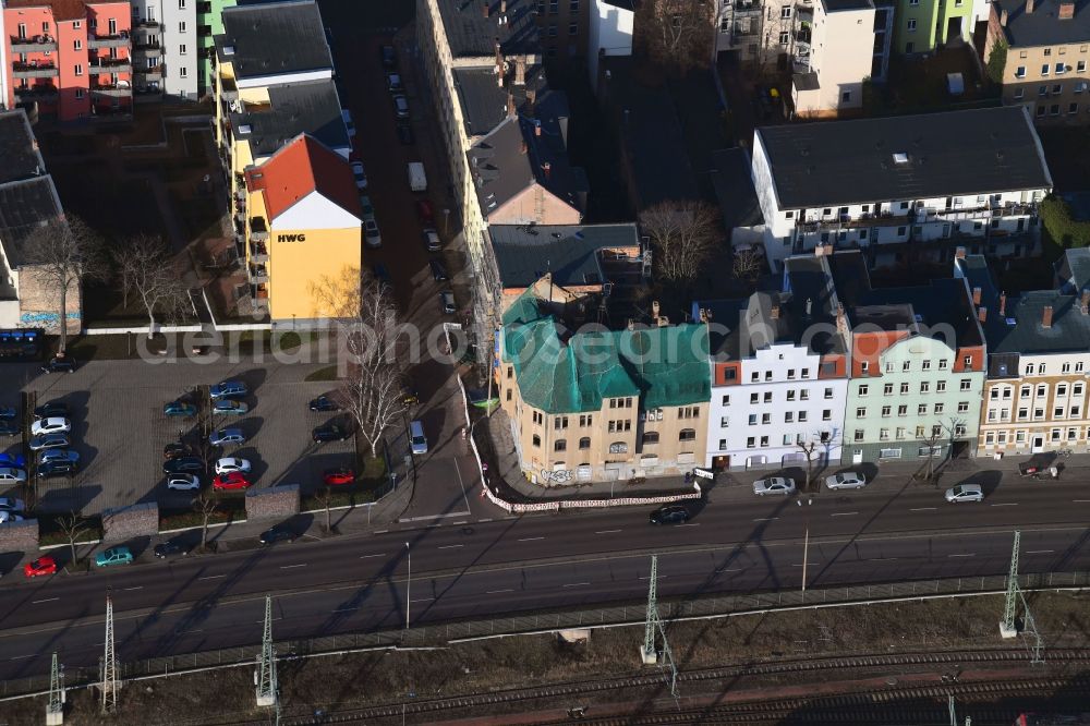 Aerial photograph Halle (Saale) - Ruin of vacant building Volkmannstrasse corner Dzondistrasse in Halle (Saale) in the state Saxony-Anhalt, Germany