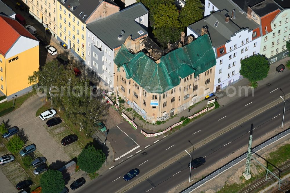 Aerial image Halle (Saale) - Ruin of vacant building Volkmannstrasse corner Dzondistrasse in Halle (Saale) in the state Saxony-Anhalt, Germany