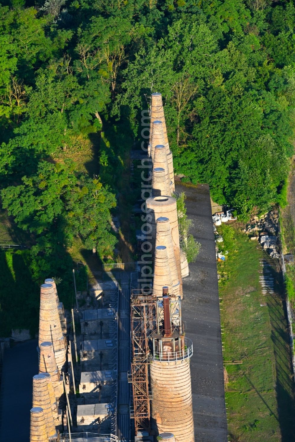 Rüdersdorf from above - Building of the Shaft furnace battery in the Museumspark Ruedersdorf owned by the Ruedersdorfer Kultur GmbH in Ruedersdorf in the state Brandenburg