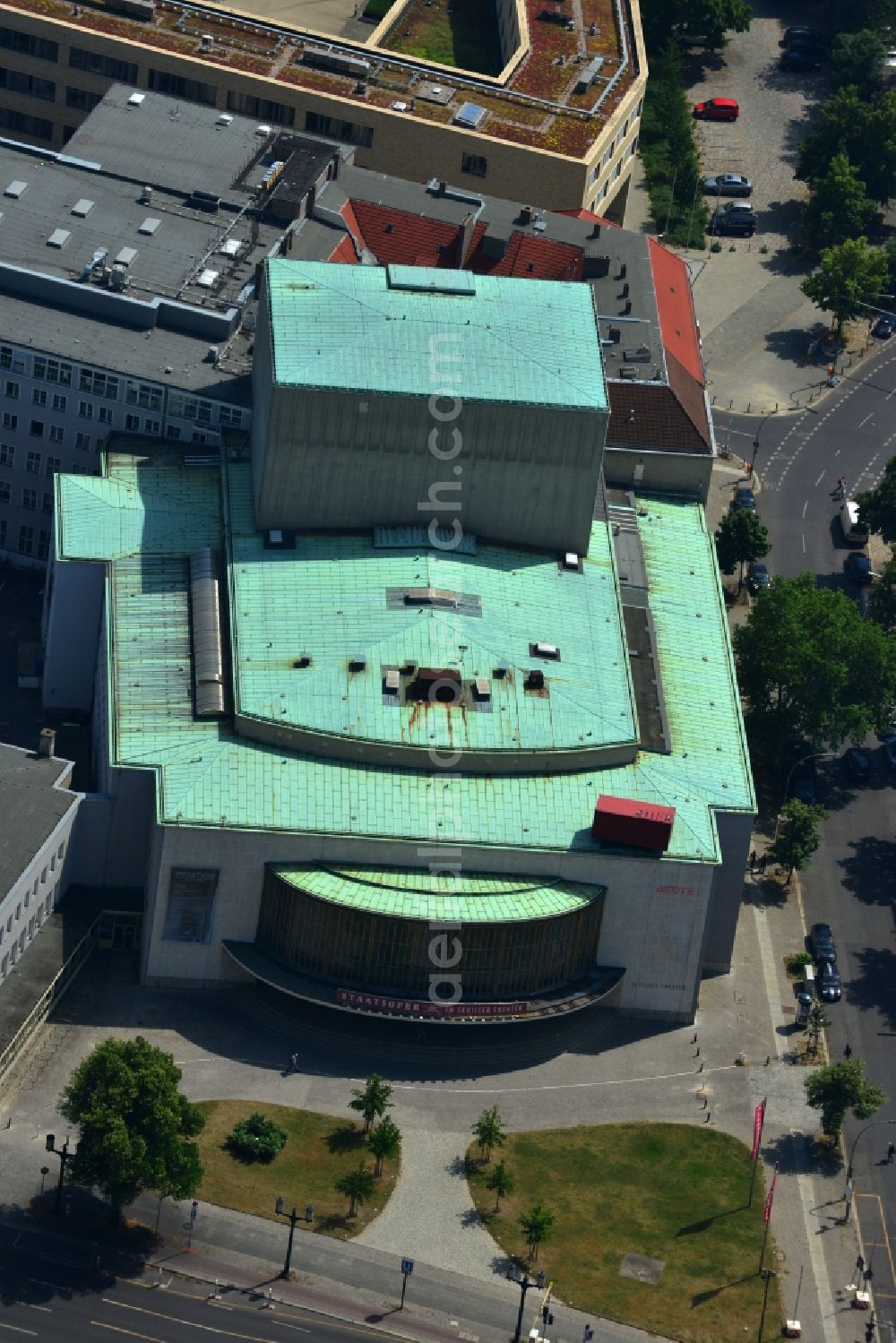 Aerial image Berlin - View of the Schiller Theater. This playhouse was built from 1905 to 1906 and was closed in 1993. Today the building is rented as a venue and for theater