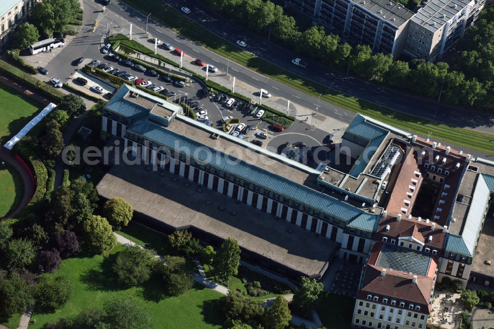 Aerial photograph Dresden - Castle hotel building Bellevue in Dresden in the state Saxony, Germany